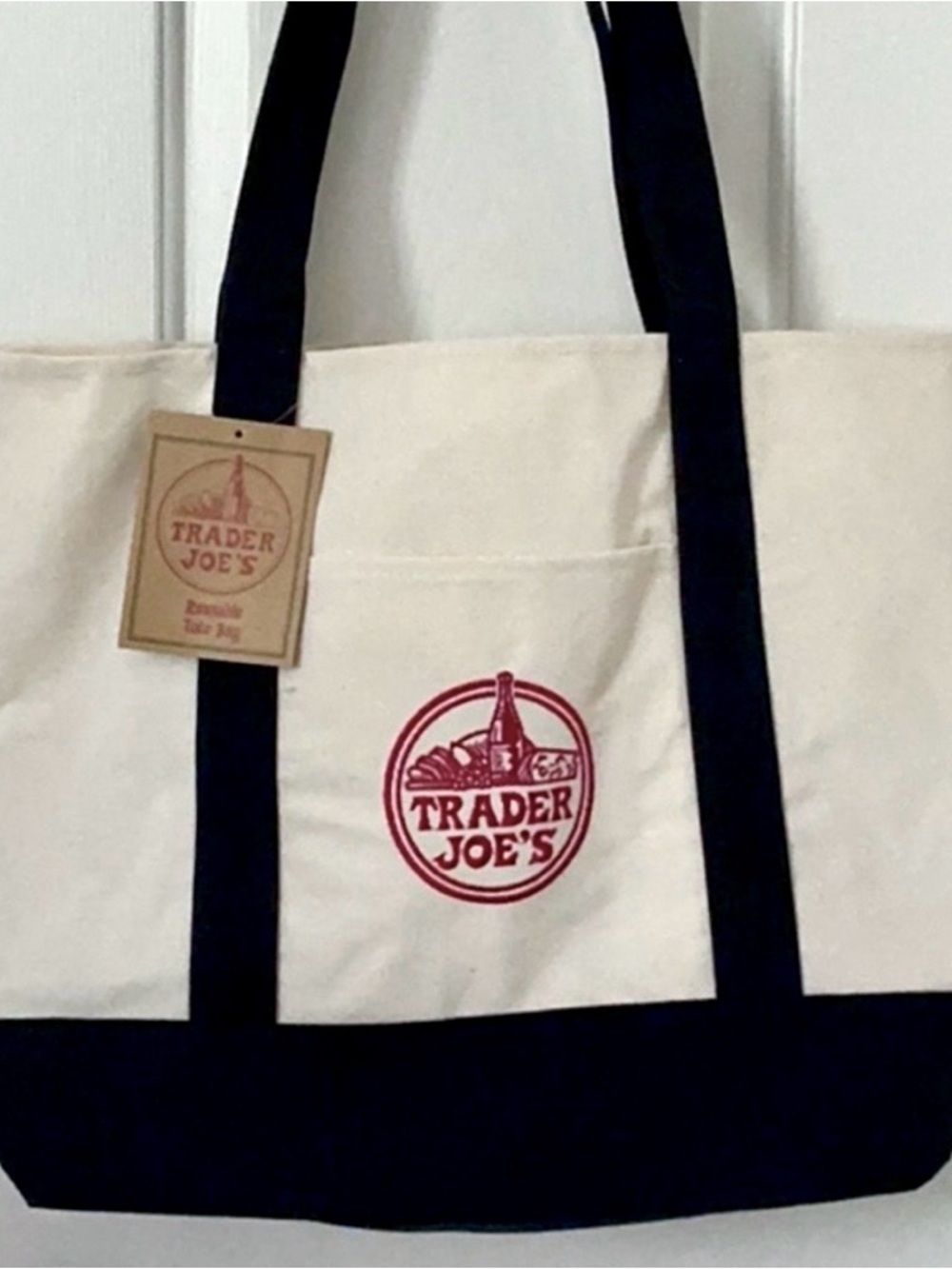 VIRAL 🛍️ Trader Joe's Large Canvas Tote Bag in Natural and Navy